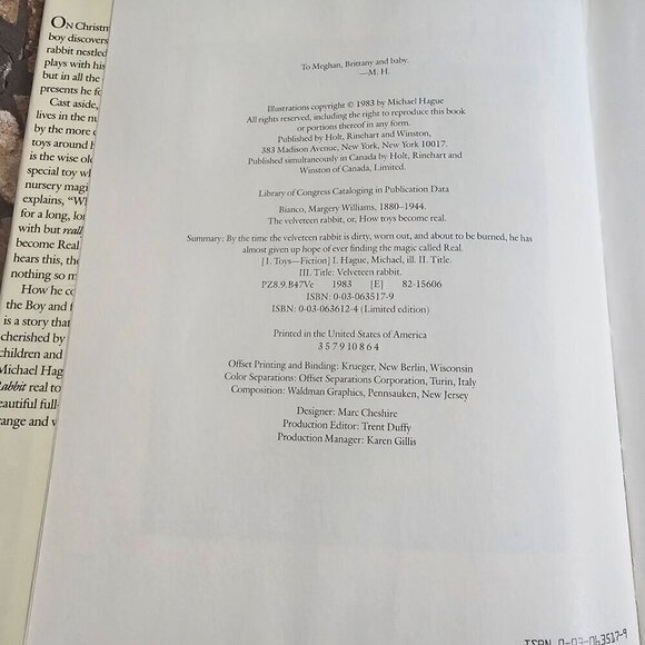 The Velveteen Rabbit Hardcover Book Margery Williams Illustrated Michael Hague - Picture 3 of 8